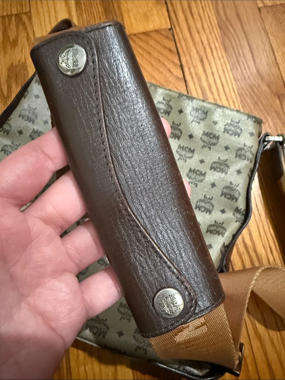MCM Unisex Monogram Visetos Messenger Bag with Brown Trim